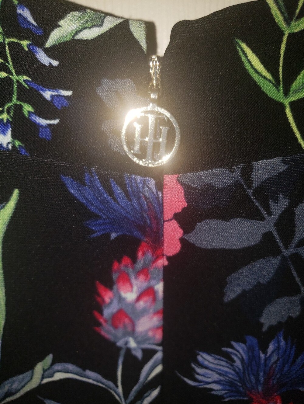 Tommy Hilfiger Black Floral Dress with Blue and Green Accents - Picture 2 of 4